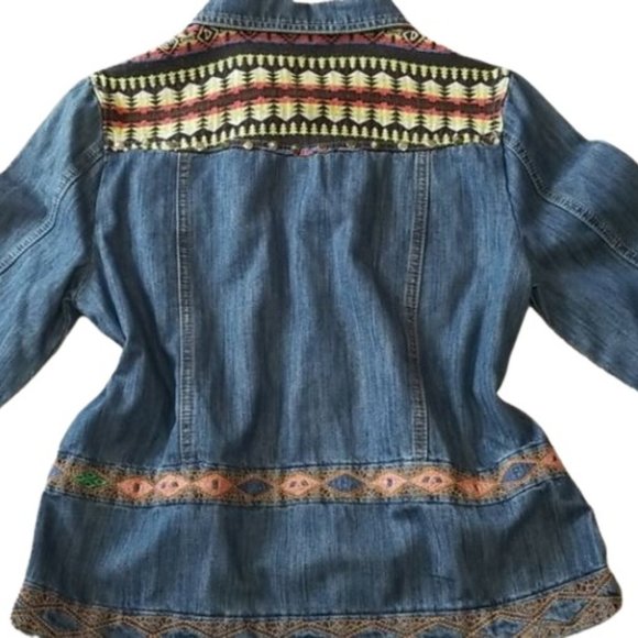 Isabel Hayley Womens Jean Jacket Boho Southwest Chic Embroidered M - Picture 2 of 2